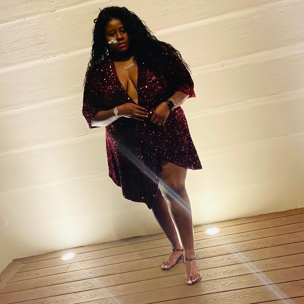 Plus sequin twist front dress